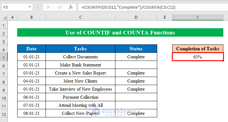 How To Calculate Percentage Of Completion In Excel (3 Methods)
