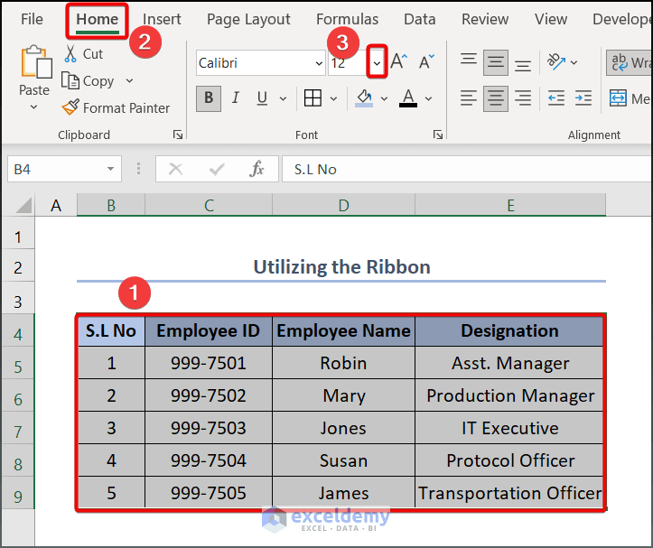 How to change font size in excel