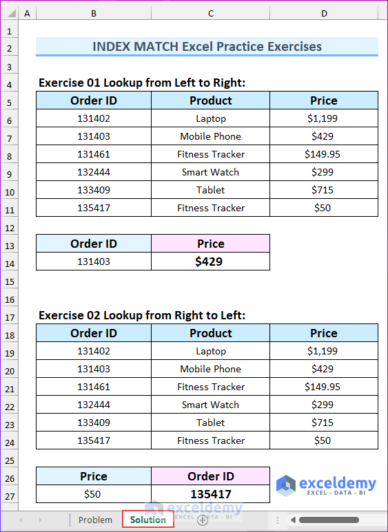 Excel Practice & Exercises With INDEX-MATCH Formula