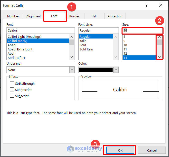 How to change font size in excel