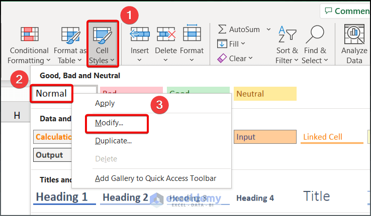 How to change font size in excel