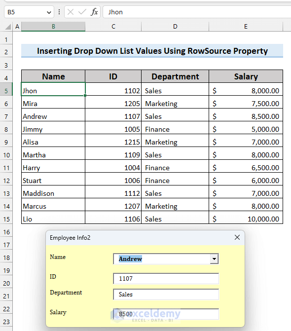 How To Get An Excel Vba Input Box With A Drop Down List 2 Methods - Colorful Textures - Modern Retina Collection