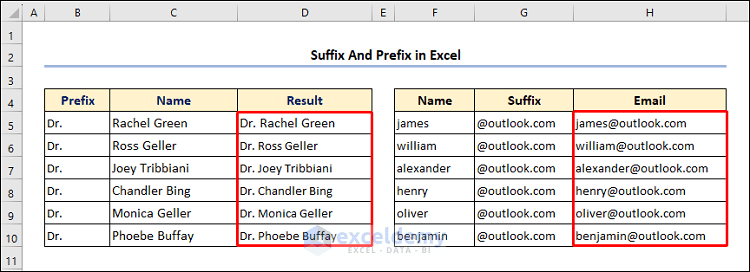 Suffix And Prefix In Excel: A Complete Guide: 5 Methods - ExcelDemy