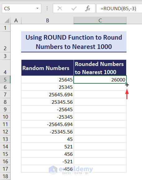 How to Round to Nearest 1000 in Excel (7 Easy Methods) - ExcelDemy (4) How to Round to Nearest 1000 in Excel (7 Easy Methods) - ExcelDemy (4)
