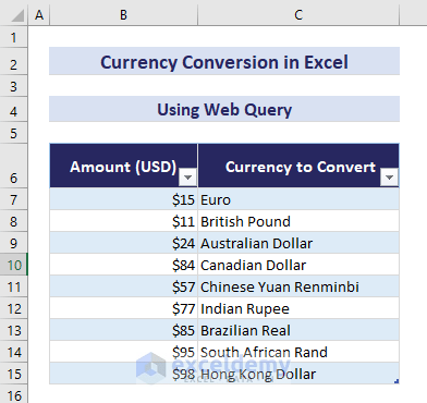 How to Convert Currencies in Excel (7 Methods) - ExcelDemy (20) How to Convert Currencies in Excel (7 Methods) - ExcelDemy (20)