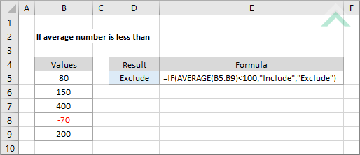 Extracting numbers within a range · select a cell in column a. If Average Number Is Less Than Excel Exceldome