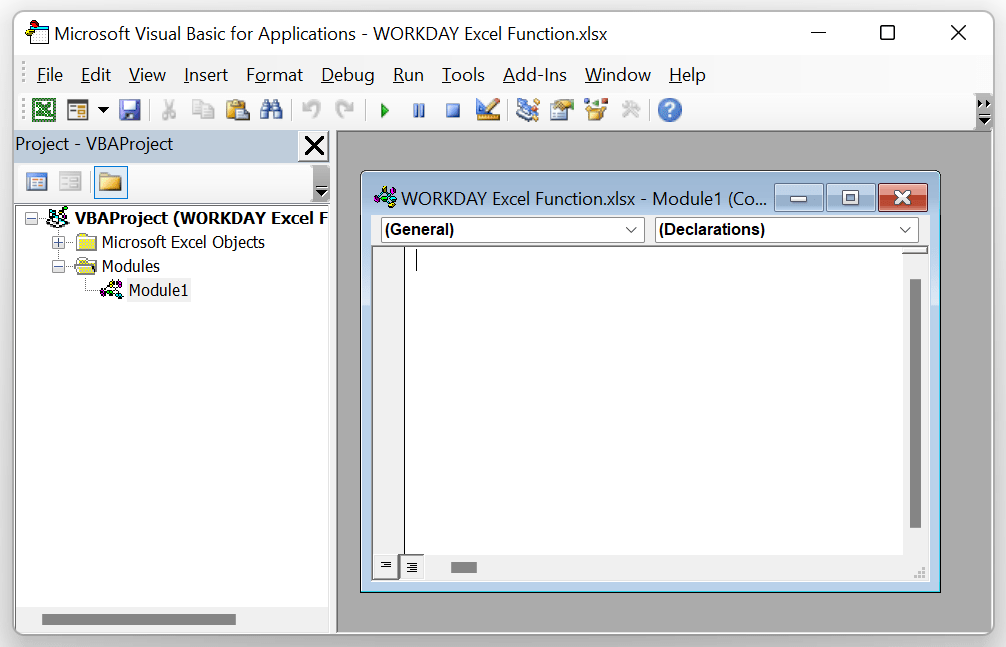 Workday excel function
