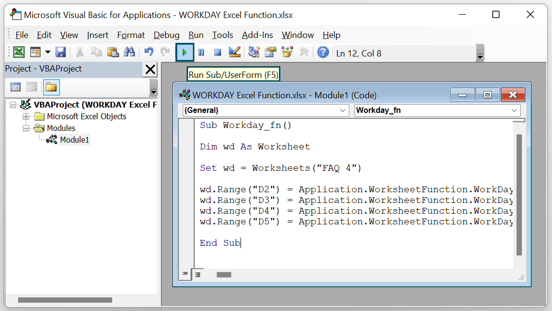 Workday excel function