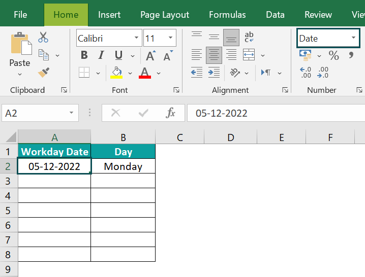 Workday excel function