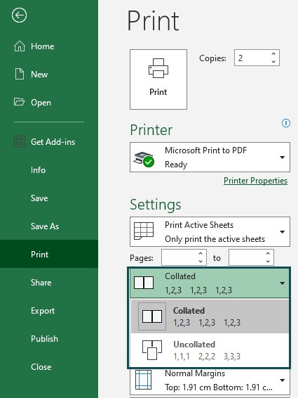 Print in excel