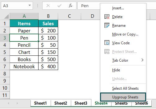 Group worksheets in excel