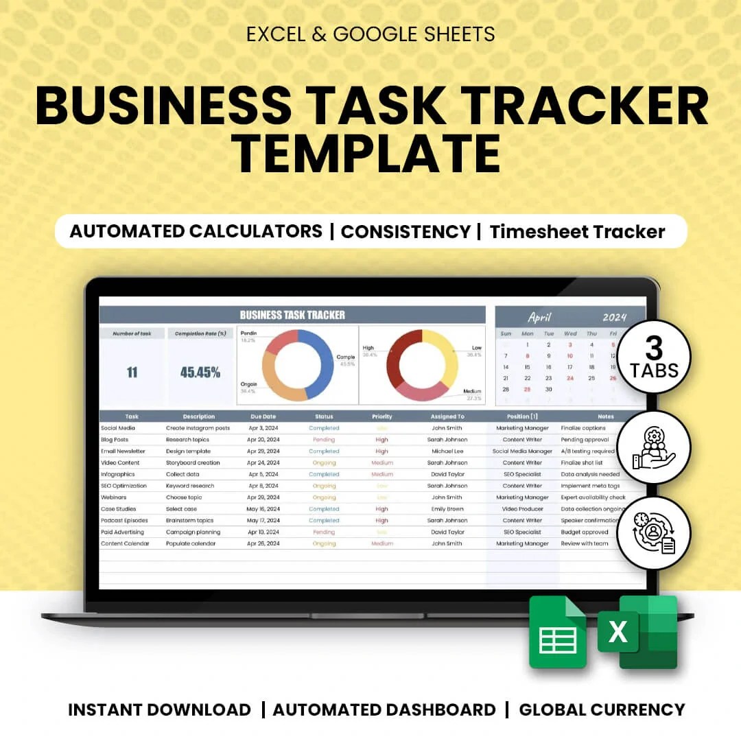 Business Task Tracker Template Excelsheets - Vintage Art Collection - 4K Quality