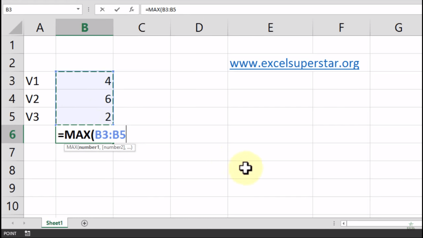 How to use a max function in excel