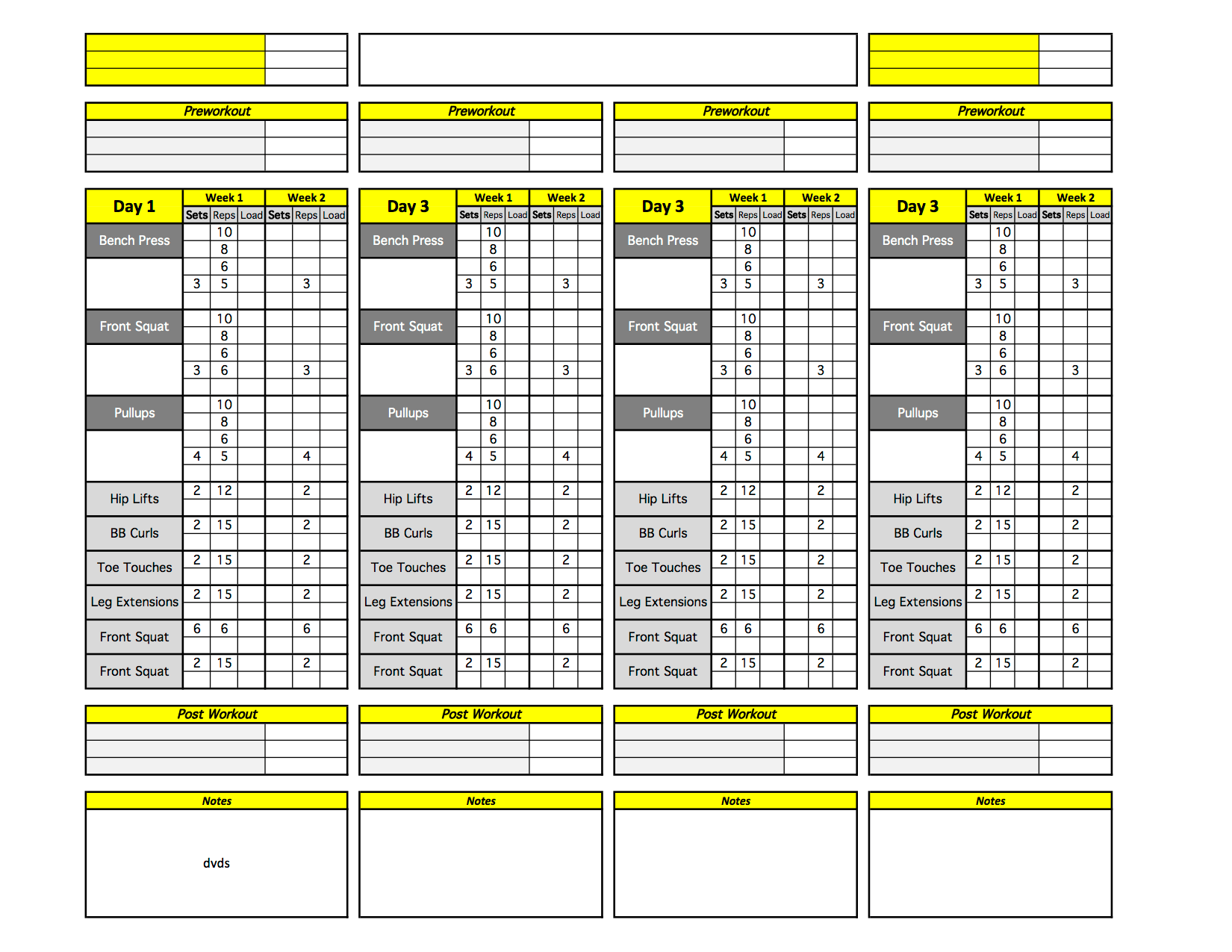 Excel personal training templates
