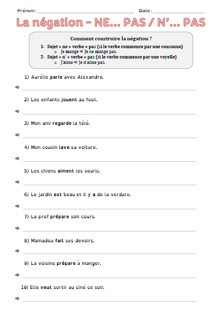 Exercice sur la négation