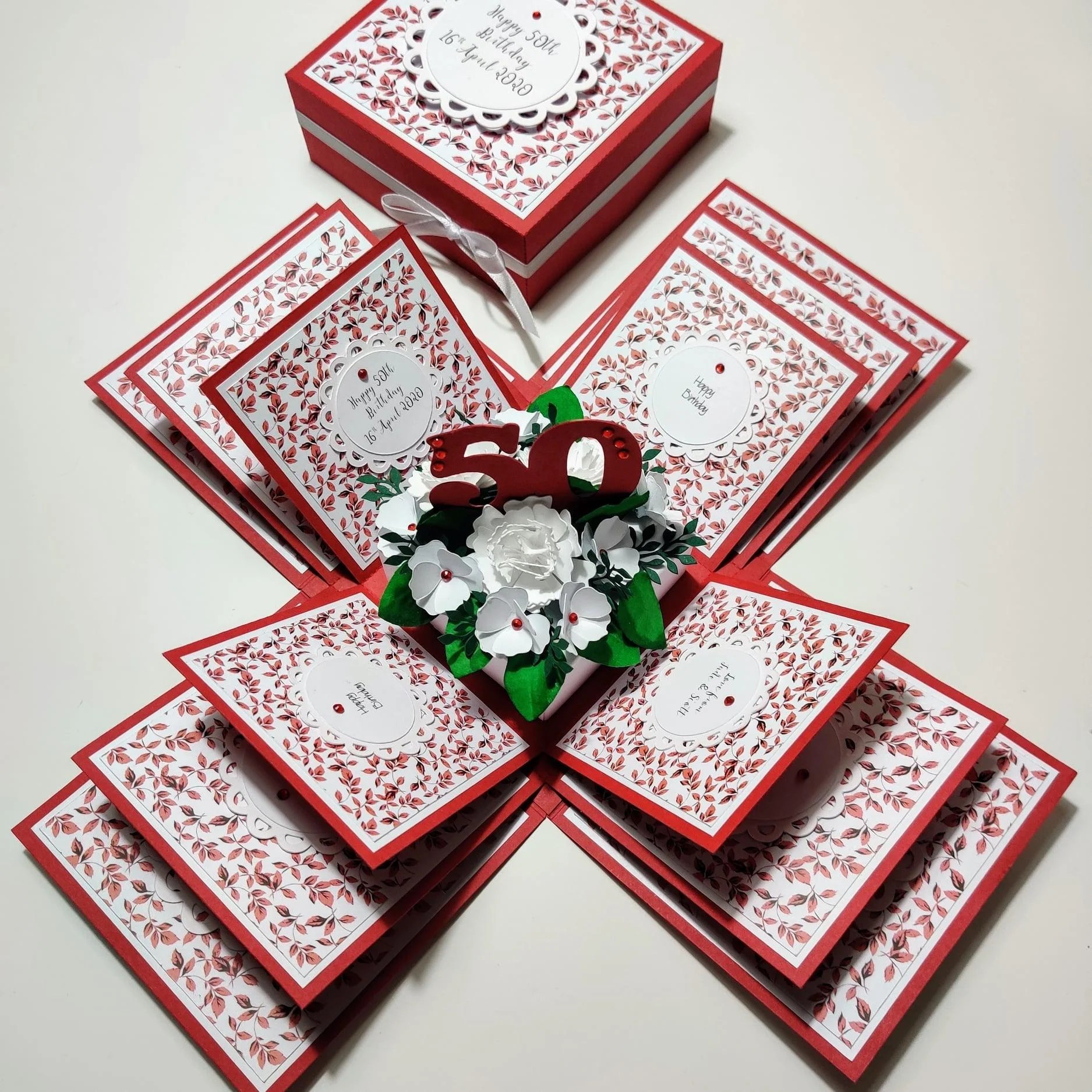 50th Birthday Celebration Occasion Box Red Willow Leaves Exploding Box Co