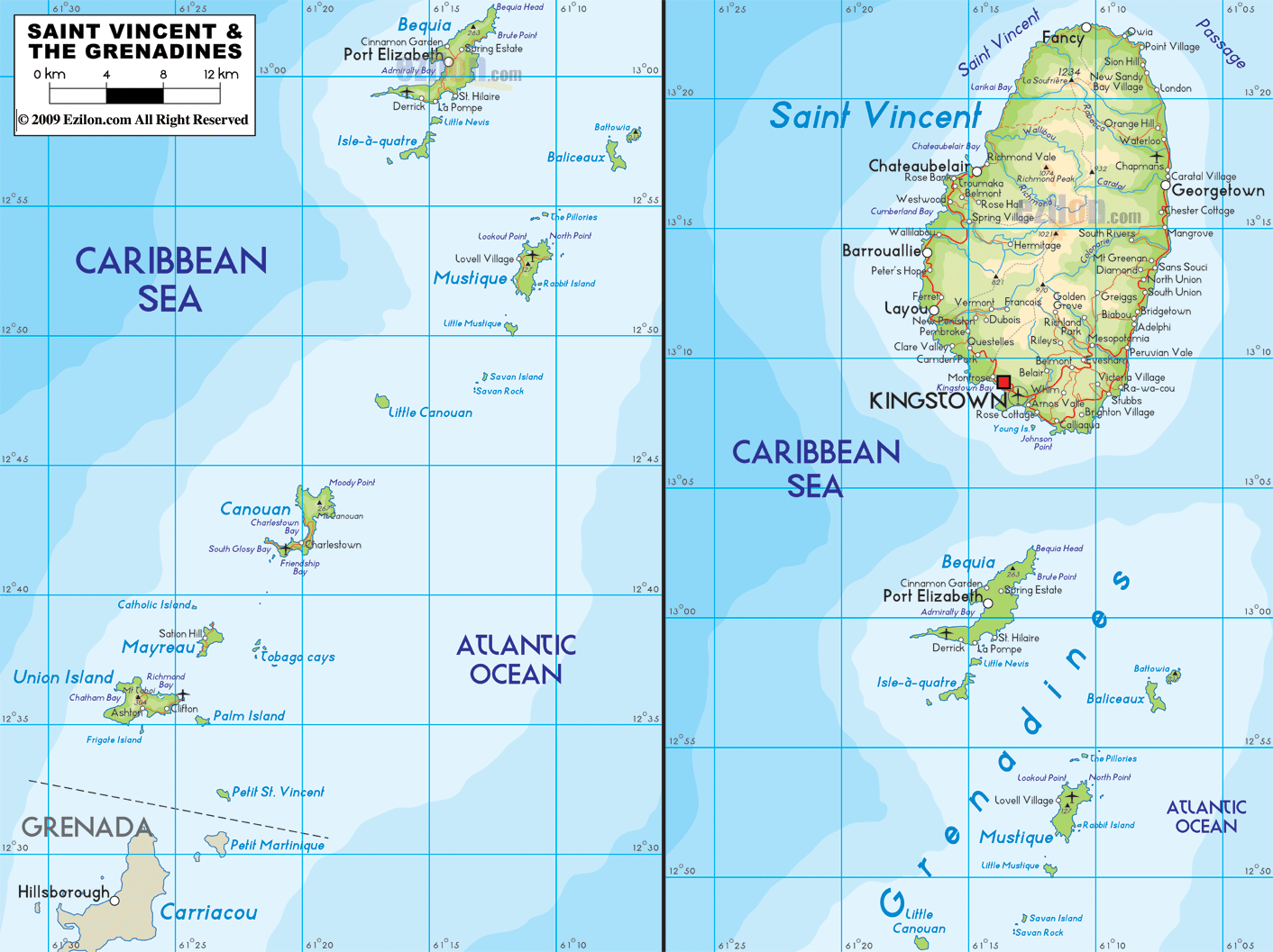 Saint Vincent And The Grenadines Geography Direct Flights From Saint St.Vincent Physical Map 