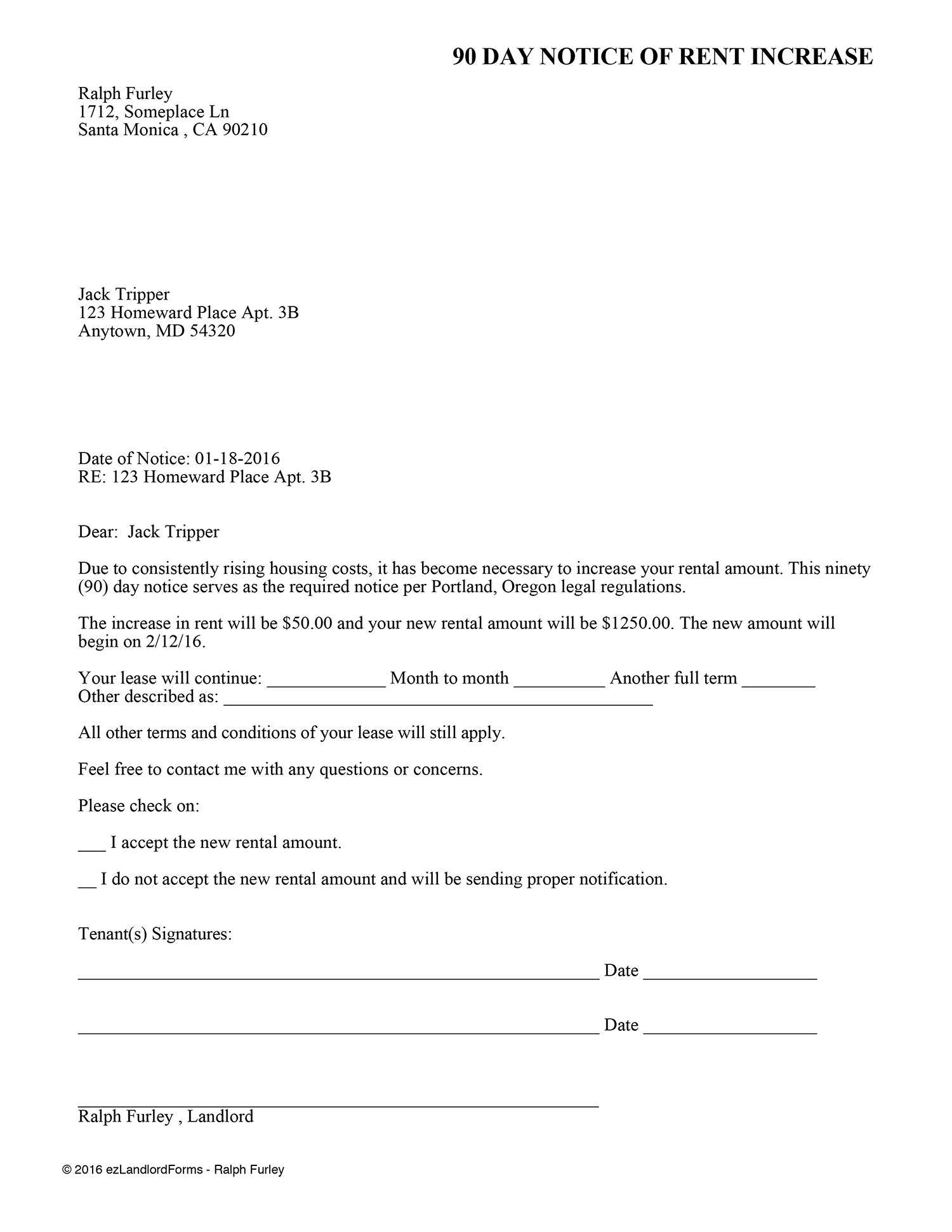 Portland 90 Day Notice Of Rent Increase Ezlandlordforms