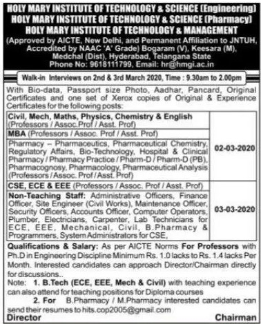 Teaching Jobs Non Teaching Jobs At Holy Mary Institute Of