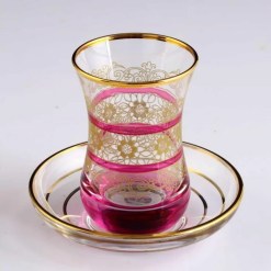 Burcin Floral Design Fuchsia  Color Tea Set For Six