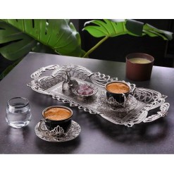 Ahu Silver-Black Color Coffee Serving Set For Two Person
