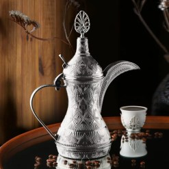 Silver Color Ahsen Metal Casting Dallah Pot