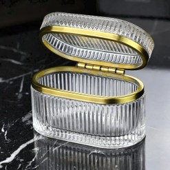 Wow Home Small Line Pattern Glass Jewellery Container Box