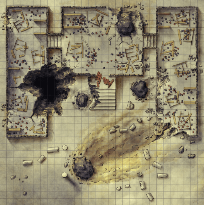 Starting fantasy ruined library map