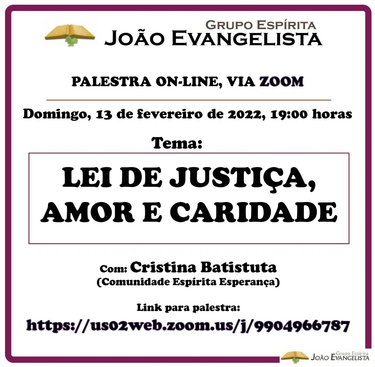 Cartaz: Lei de Justiça, Amor e Caridade