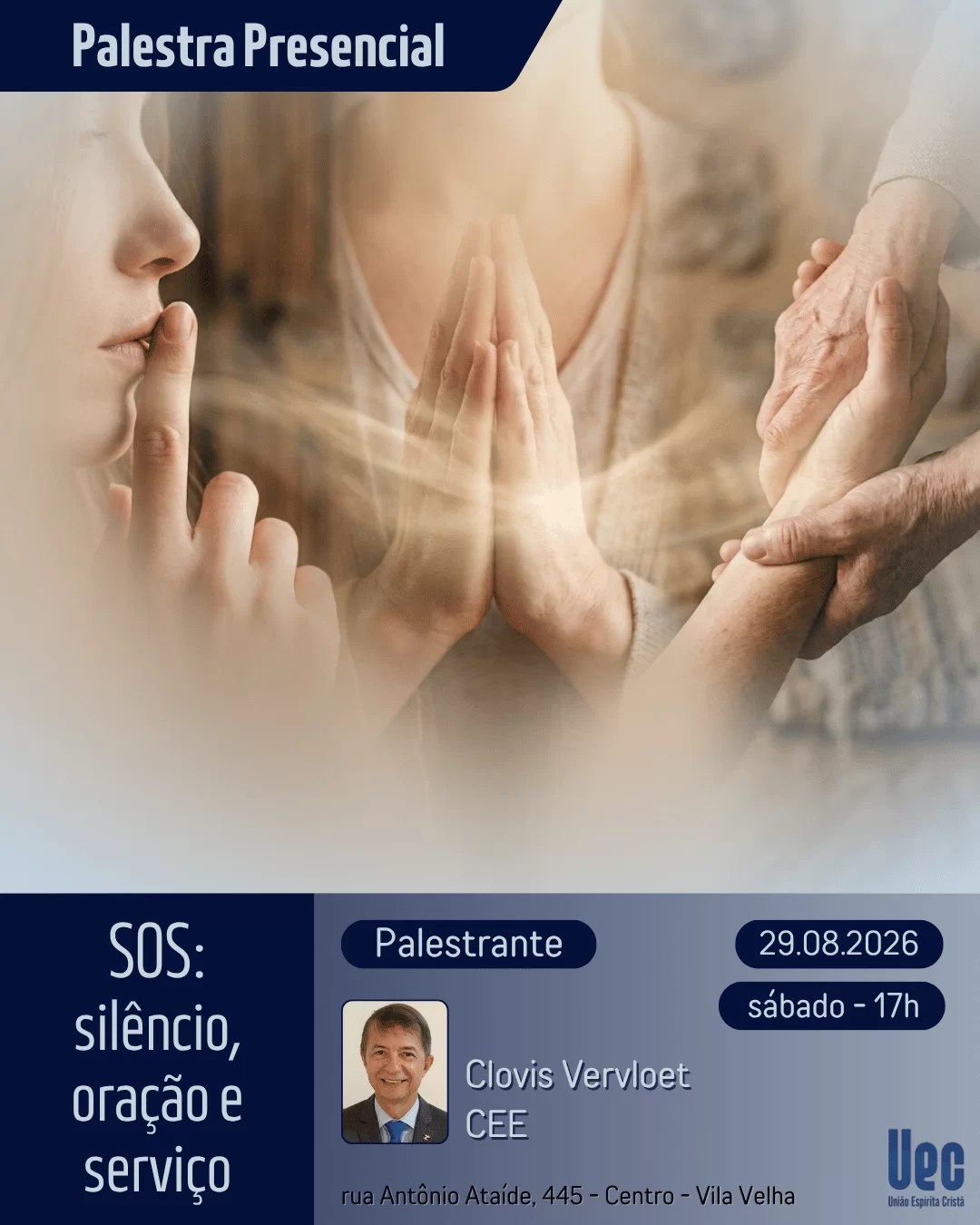 Cartaz: SOS: silêncio, oração e serviço