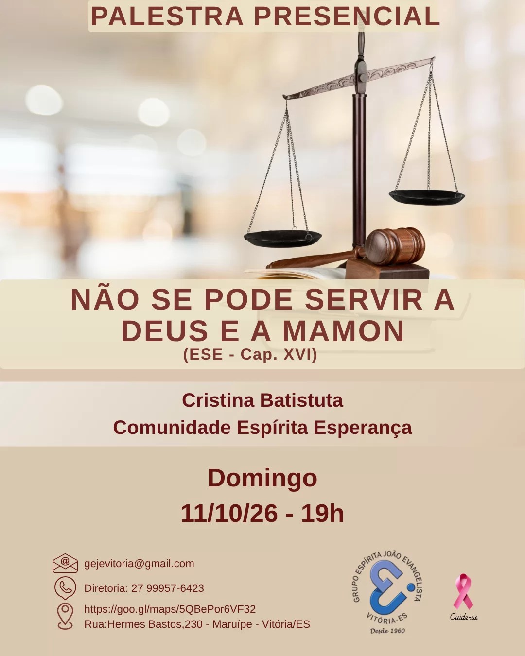 Cartaz: Não se pode servir a Deus e a Mamon