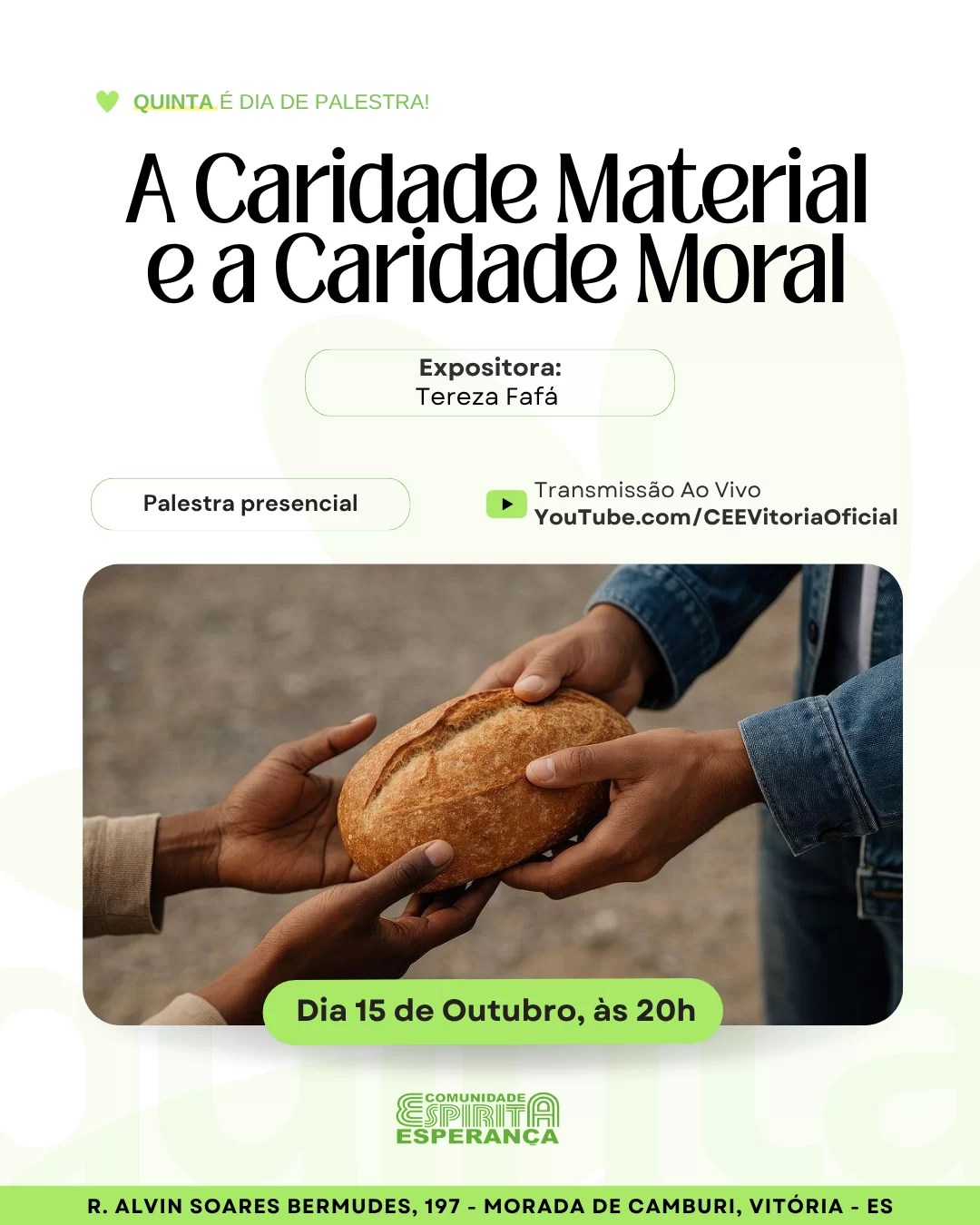 Cartaz: A caridade material e a caridade moral