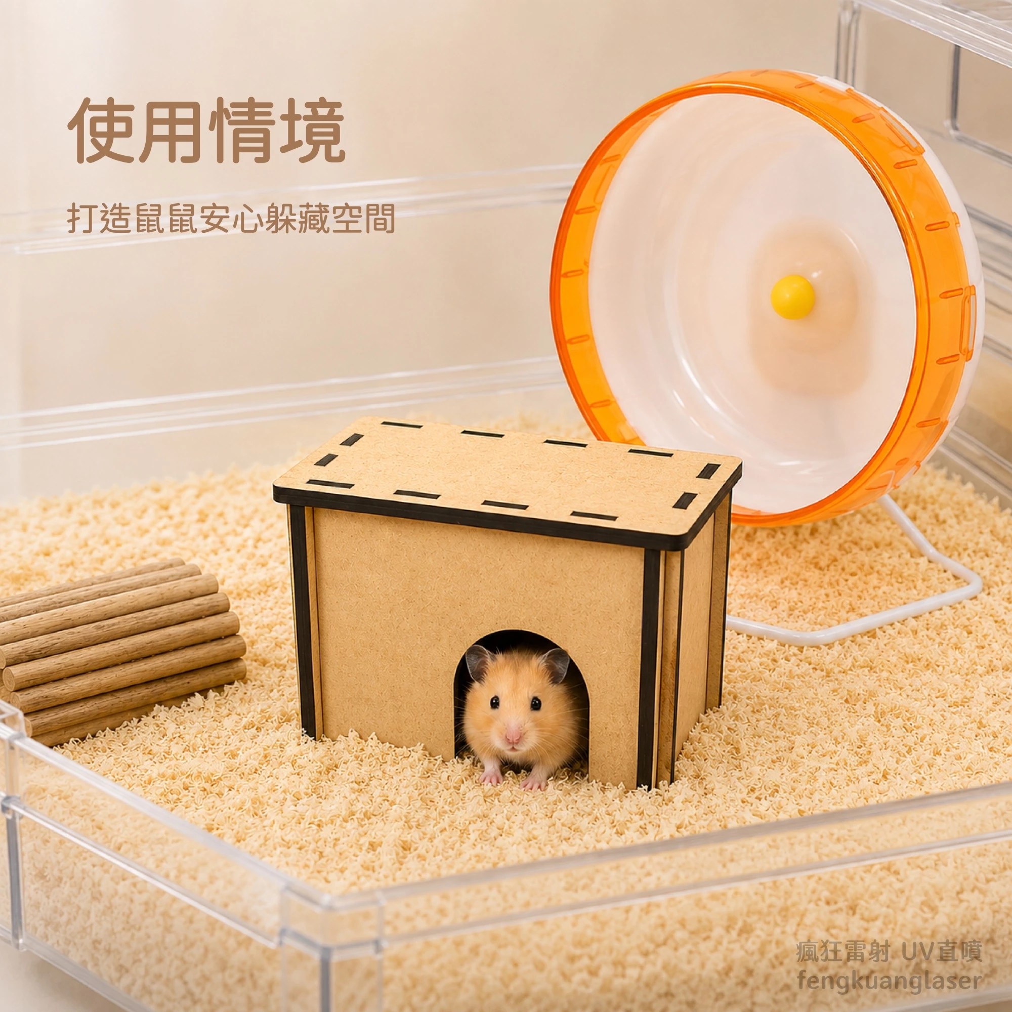 黃金鼠木屋｜客製化雕刻倉鼠小屋｜木製睡窩｜MIT製作| 瘋狂雷射UV直噴