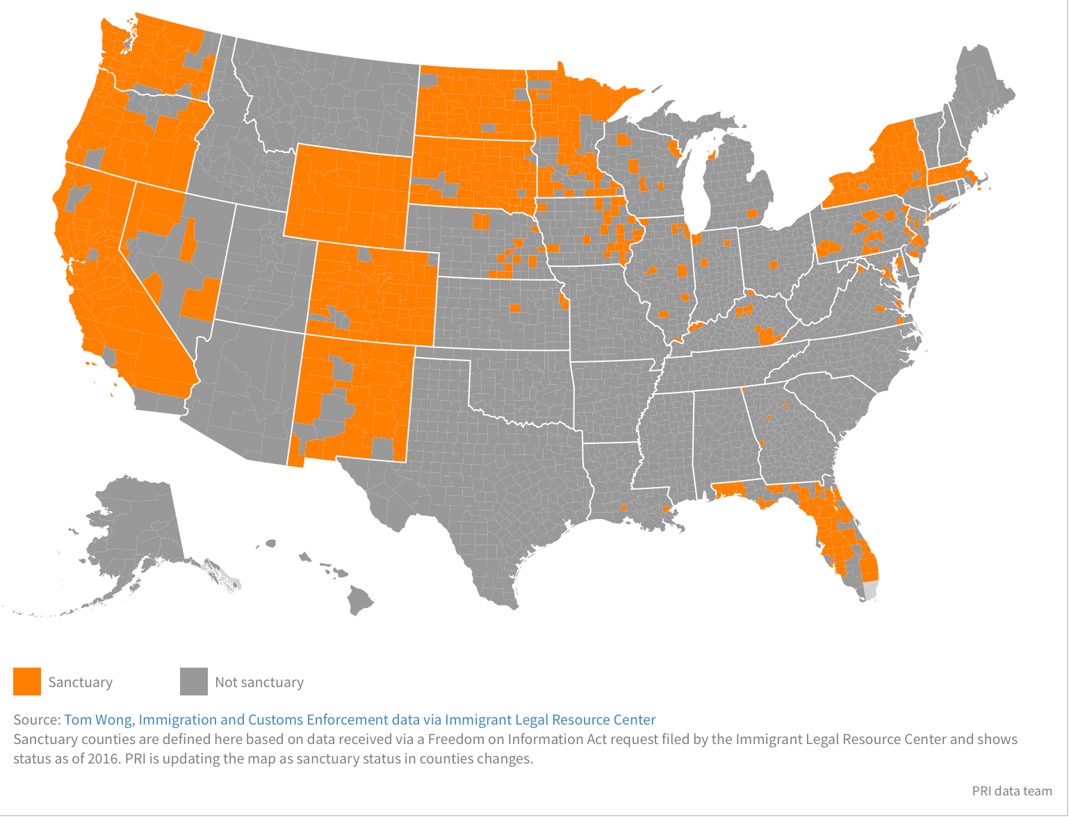 Sanctuary Cities Navigating The Map PRI Sanctuary Cities Map 