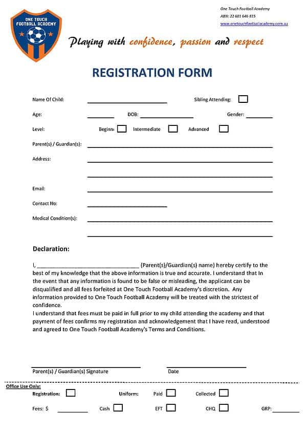Academy Registration Form Templates Find Word Templates
