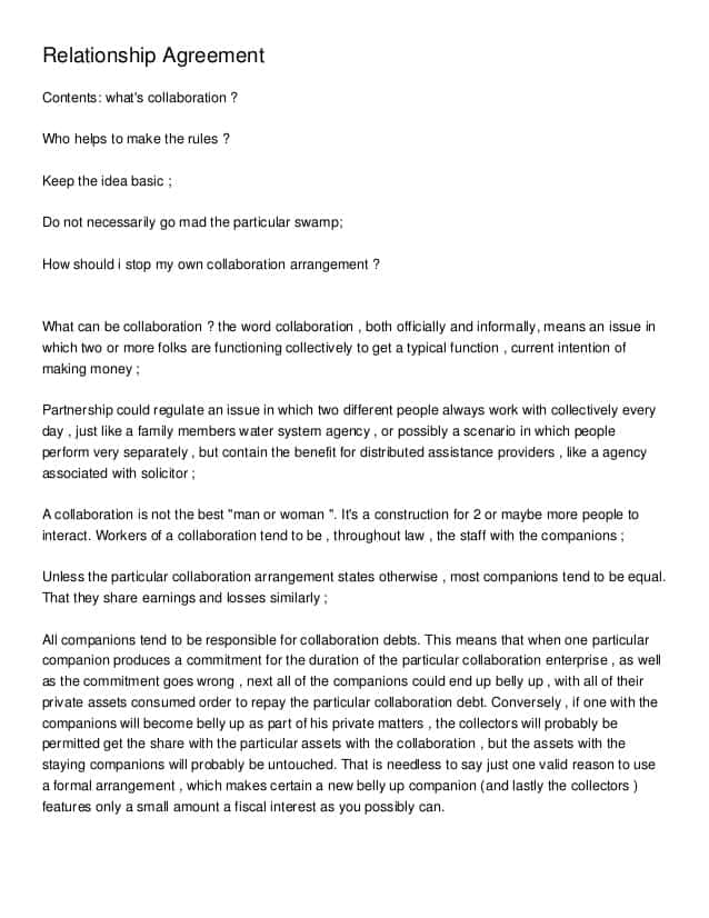 Relationship Contract Templates Word Excel Fomats