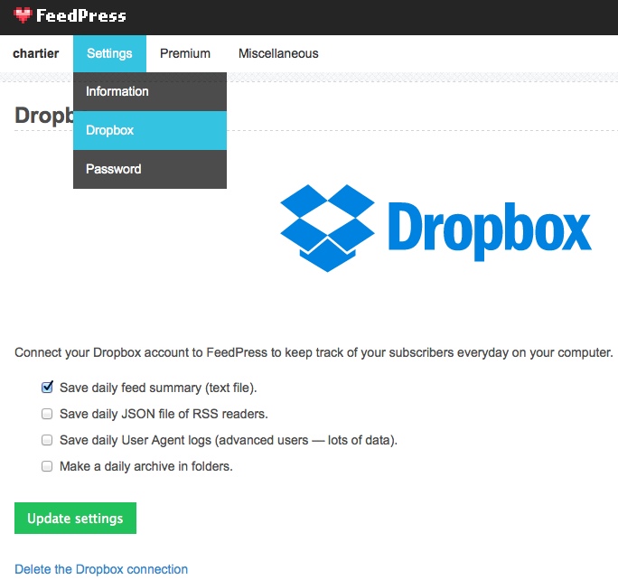 FeedPress Dropbox integration