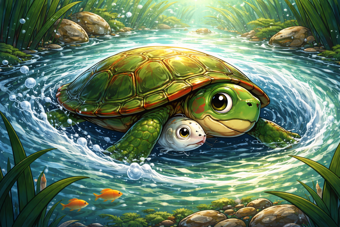 The Brave Little Turtle rescuing a minnow