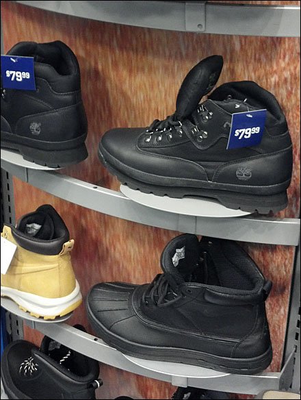 Faux Wood Outdoorsy Appeal Hiking Boots Display