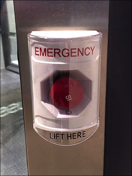 Please Hold Hands Using Revolving Door Emergency Stop