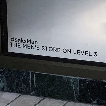 #SaksMen Hashtag As Window Footnote