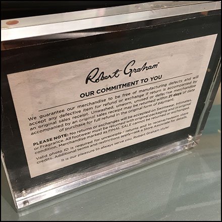 Robert Graham In-Store Commitment and Returns Plaque Feature