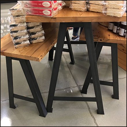 Wood Plank Triangular Trestle Tables