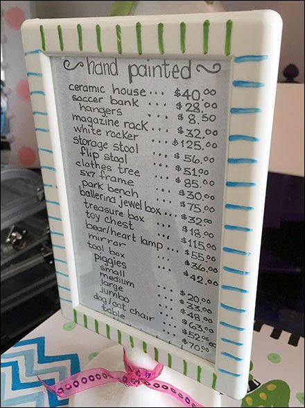 Hand-Lettered Price List For Hand-Painted Items
