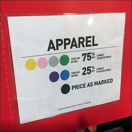 Color Coded Clearance Sign At Dick's