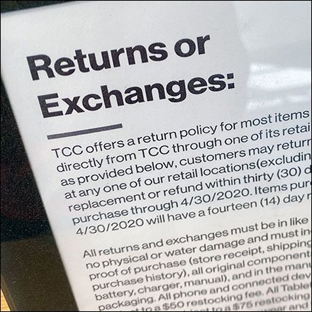 Table-Top Verizon Returns and Exchanges Sign