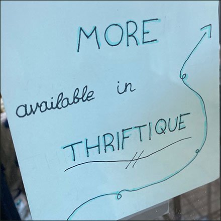 Thriftique More Available Handlettered Notice