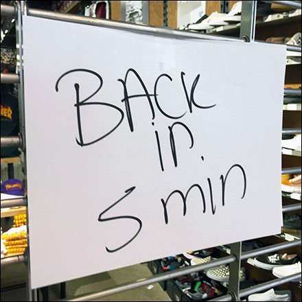 Back-In-5-Minutes DIY Store Closed Sign