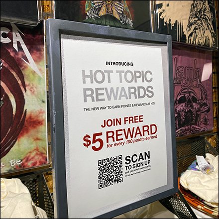 Hot Topic Free Rewards T-Shirt Wall Display Sign