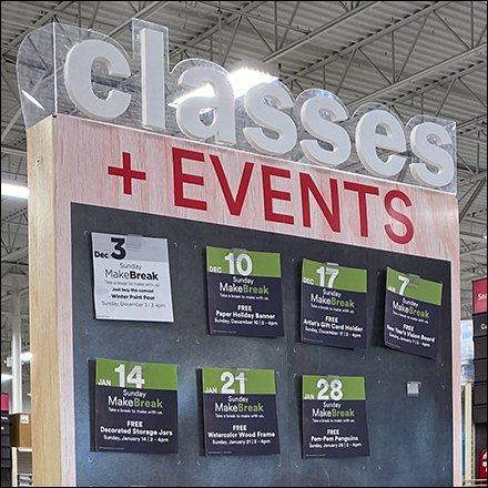 Michael's Classes-&-Events Bulletin Board Stands Tall